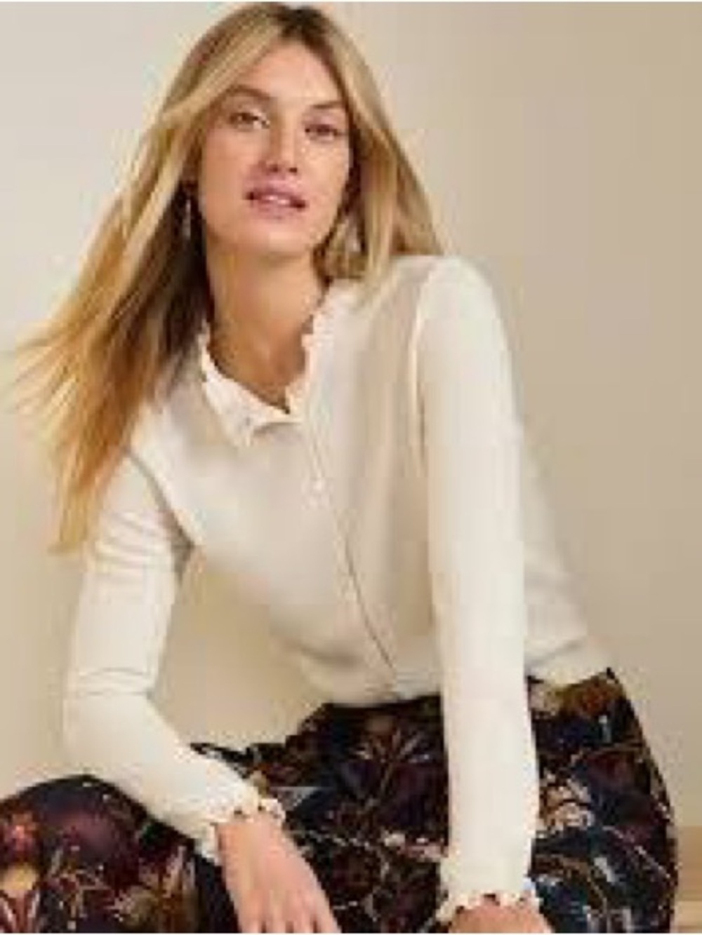 Garnet Hill Ivory Cashmere Cardigan L